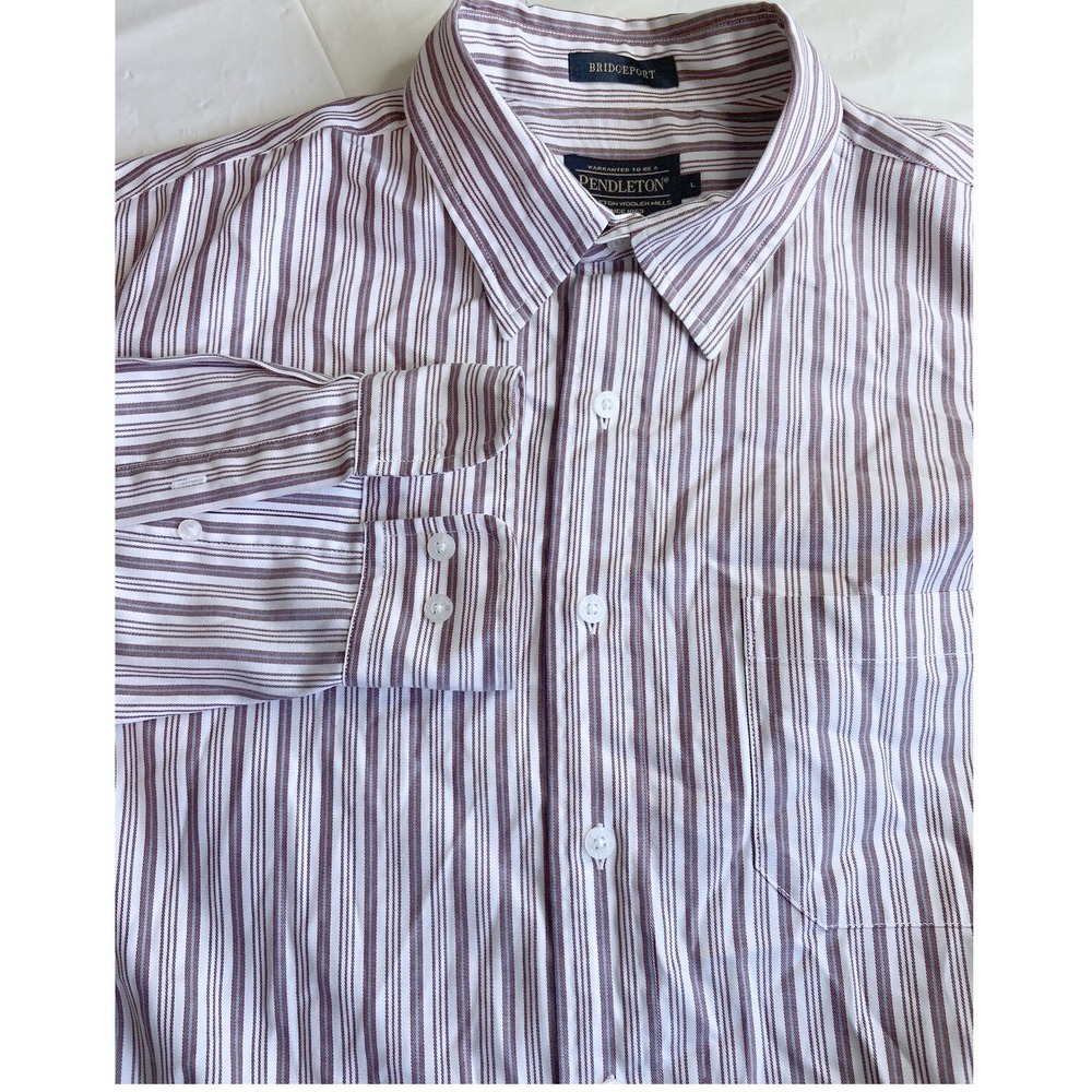 Pendleton Bridgeport Mens Large Striped Button Down Shirt Burgundy Blue White L